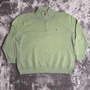 Vintage Polo Ralph Lauren Quarter Zip Green Long Sleeve Turtle Neck Size 3XB